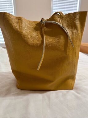 Mustard Leather Tote Bag